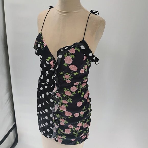 for love and lemons mochi shirred mini dress in black floral polka print - Picture 8 of 13